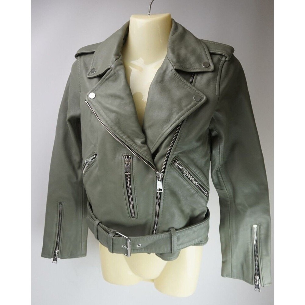 Allsaints Balfern Sage Balfern Leather Biker Jacket Women's Size 0 US - Picture 1 of 5